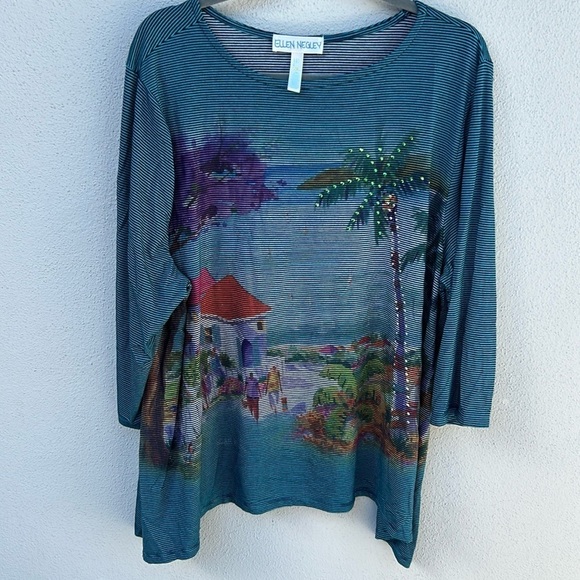 Ellen Negley Tops - Ellen Negley Art & Sol Tunic Tropical Beach Scene Plus Size 2XL